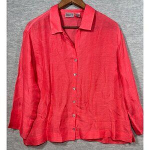 Chicos Coral Linen‎ Button Up Blouse Size 2 / Medium